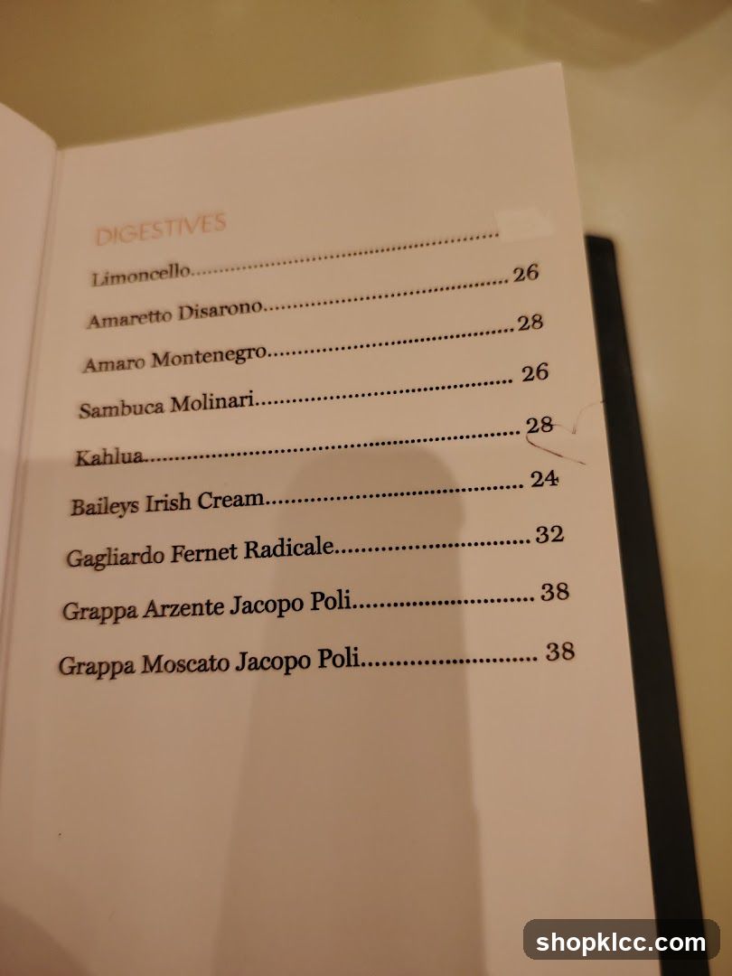 Digestives Menu