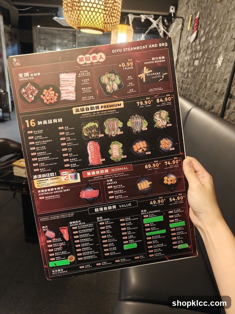 DIYU Steamboat and BBQ Menu