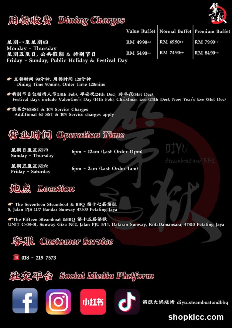 Dining Charges, Operation Time, Location, Customer Service, Social Media Platform