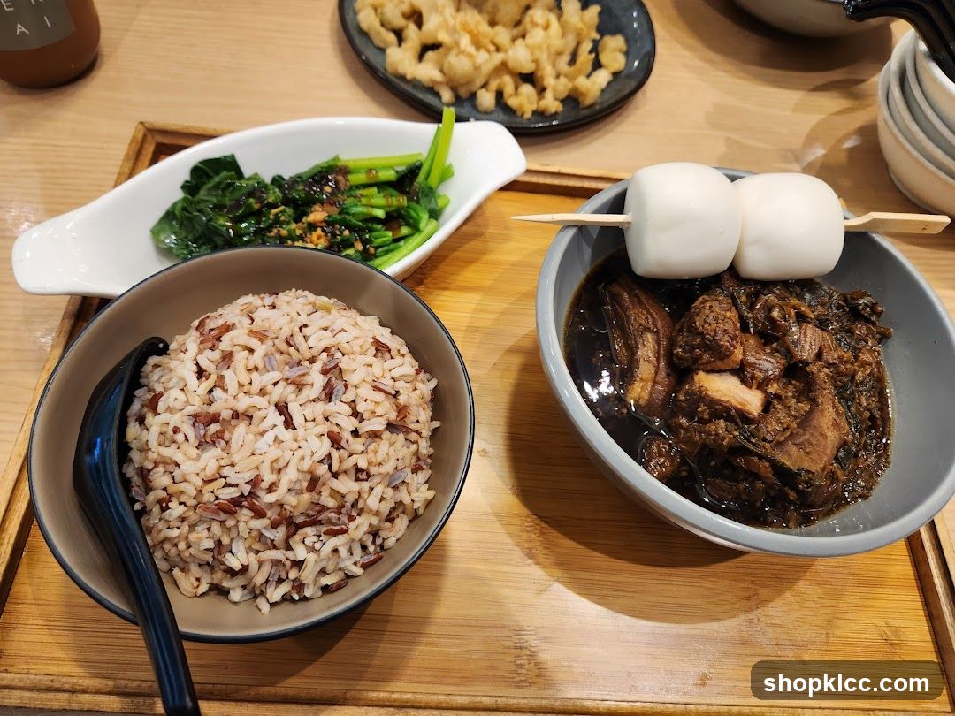Braised Pork Belly with Rice and Greens