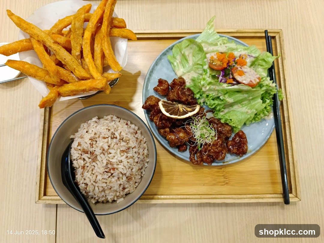 Fried Chicken with Rice and Sweet Potato Fries