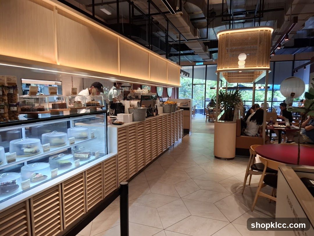 Cafe Interior with Display Cases and Seating