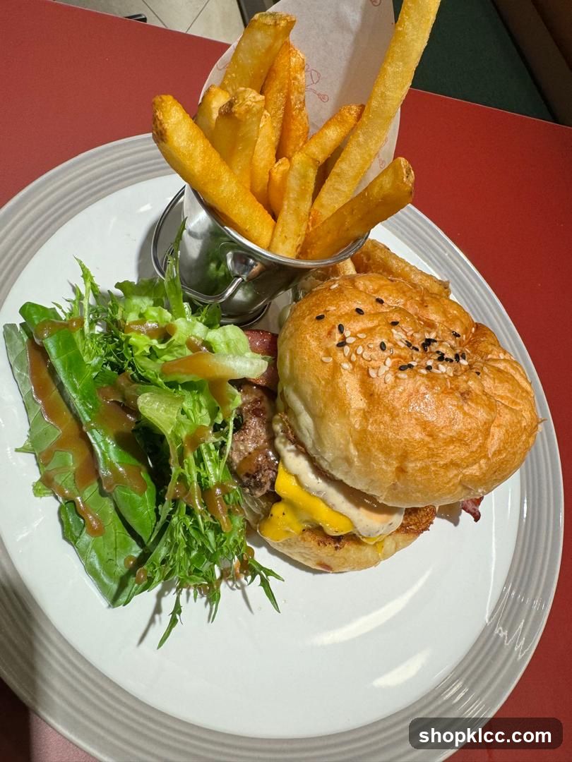 Burger, Fries, and Salad