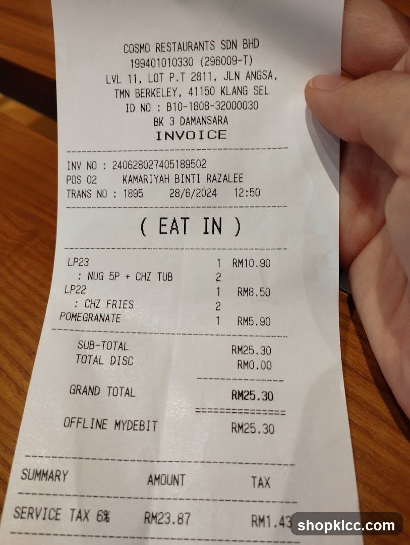 Cosmo Restaurants Invoice
