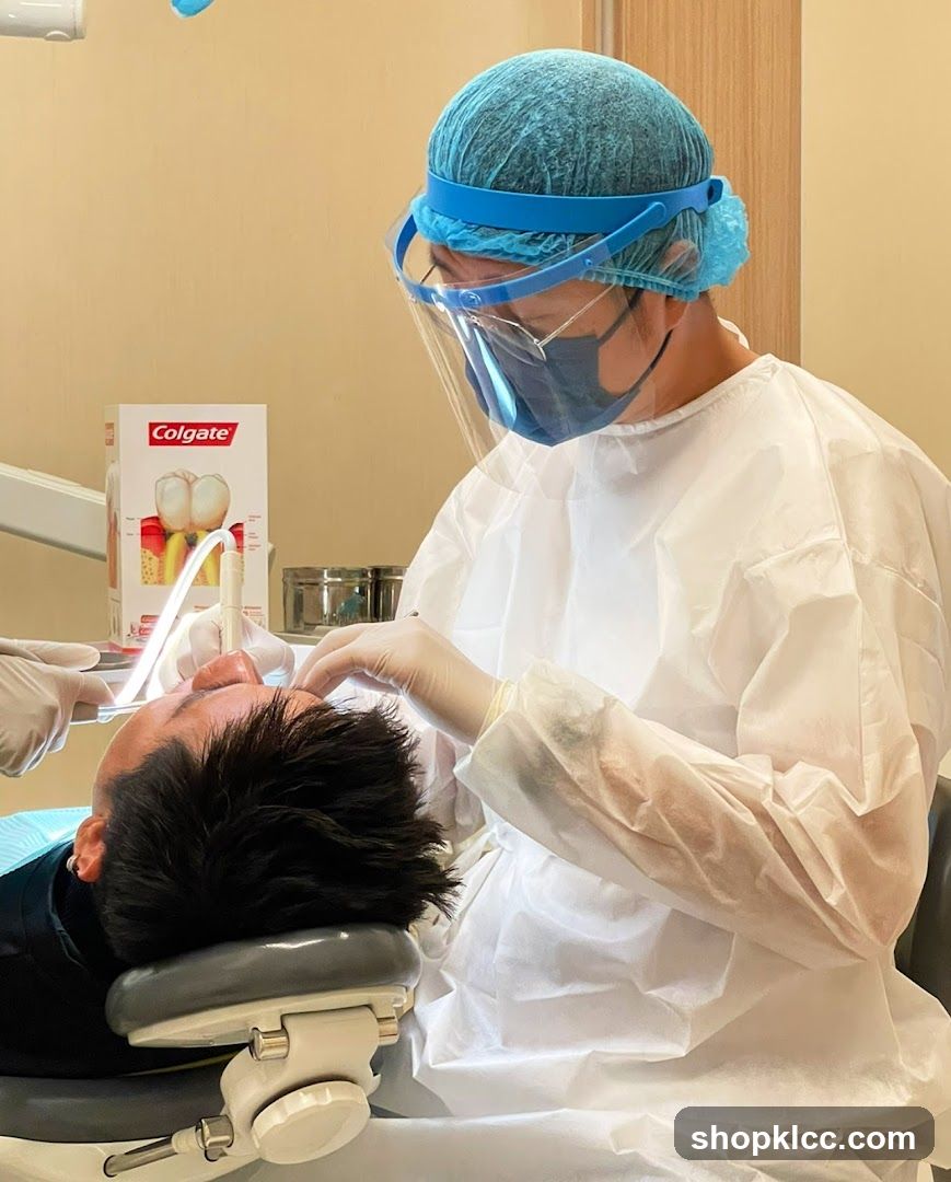 Dentist performing a dental procedure
