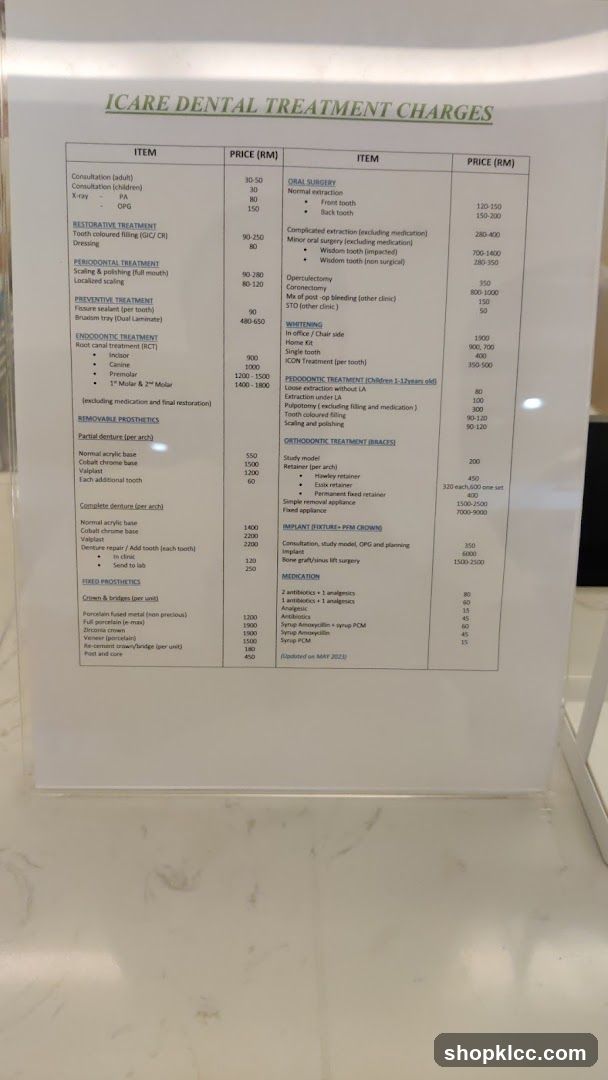 ICARE DENTAL TREATMENT CHARGES