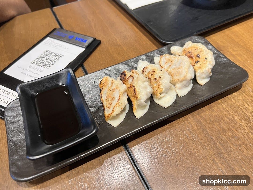 Pan-fried dumplings with dipping sauce