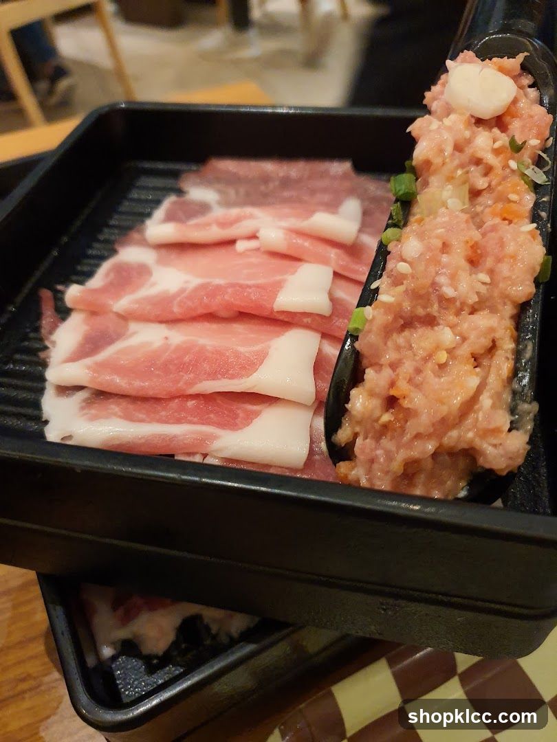 Raw Meat Slices and Ground Meat Mixture