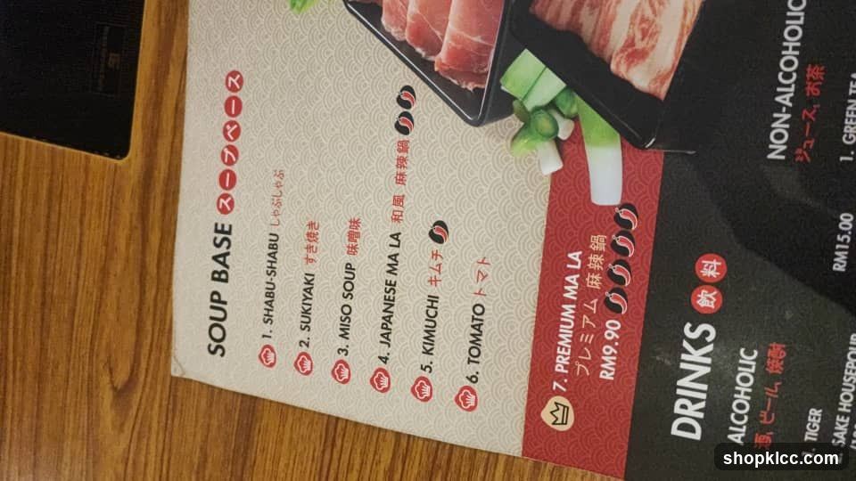 Soup Base and Drinks Menu