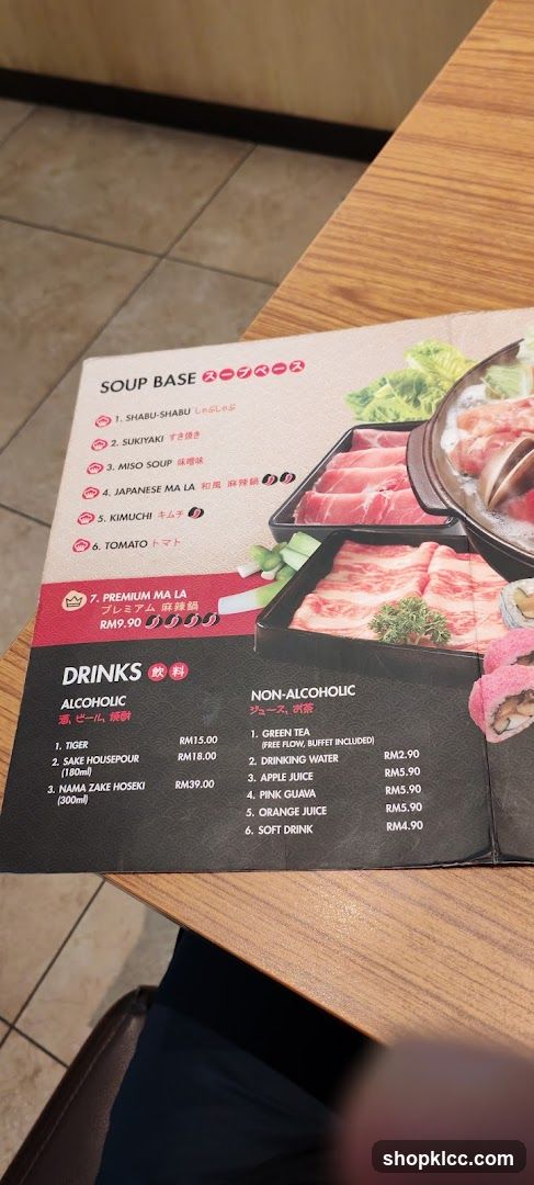 Soup Base and Drinks Menu