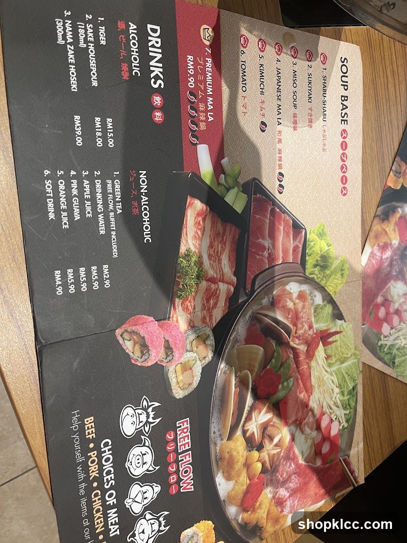 Soup Base and Drinks Menu