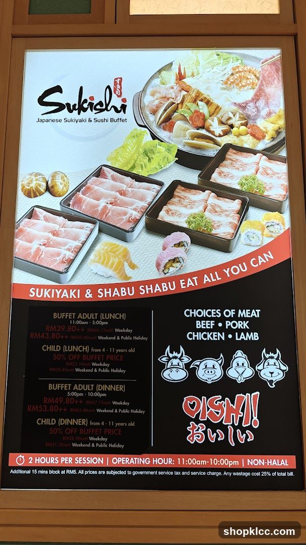 Sukishi Japanese Sukiyaki & Sushi Buffet Menu