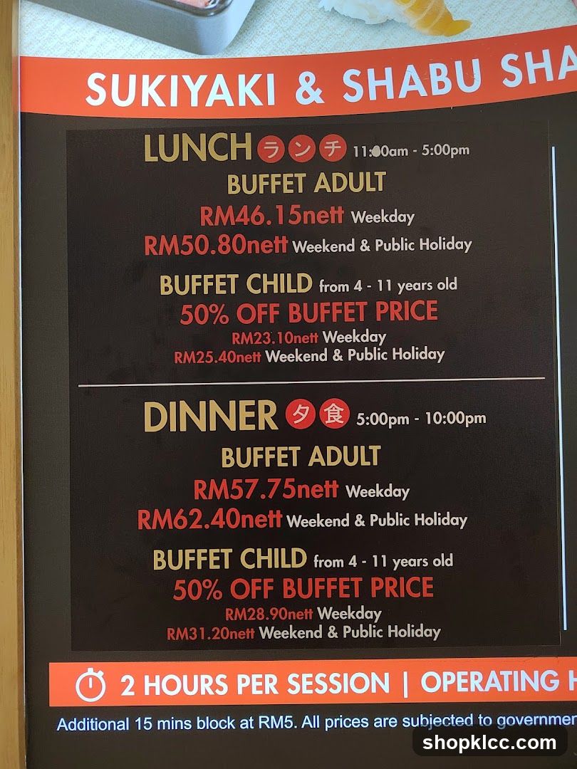Sukiyaki & Shabu Shabu Buffet Menu