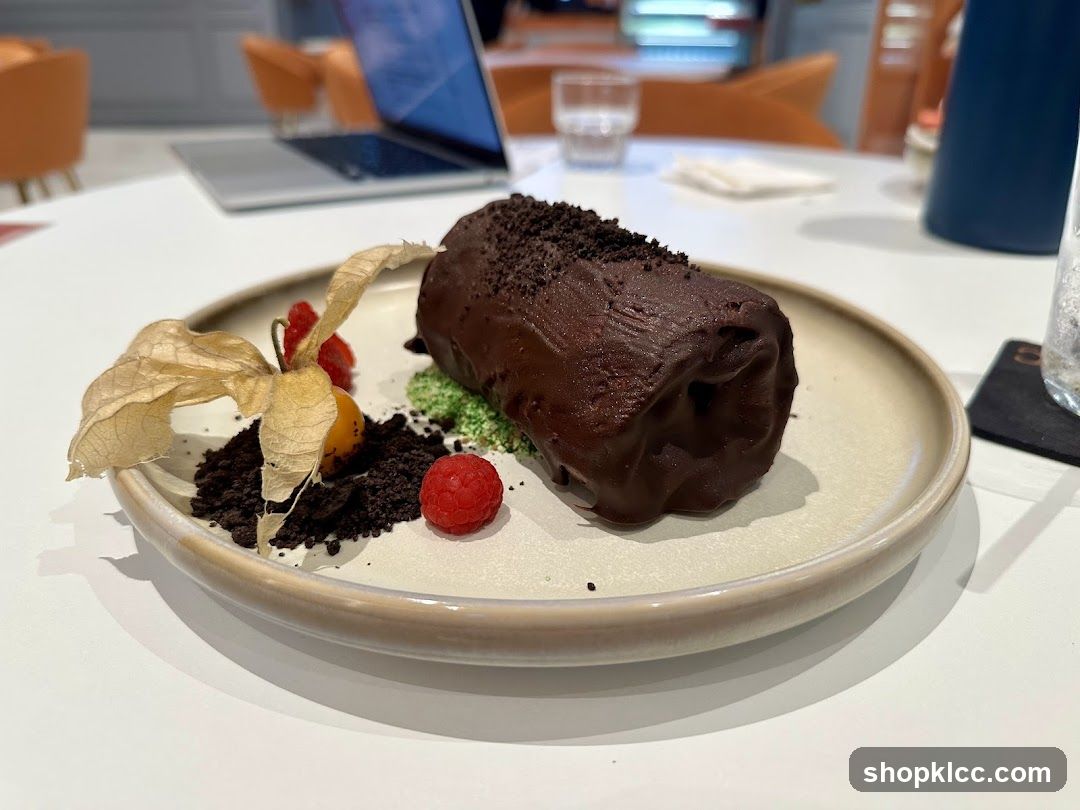 Chocolate dessert with berries
