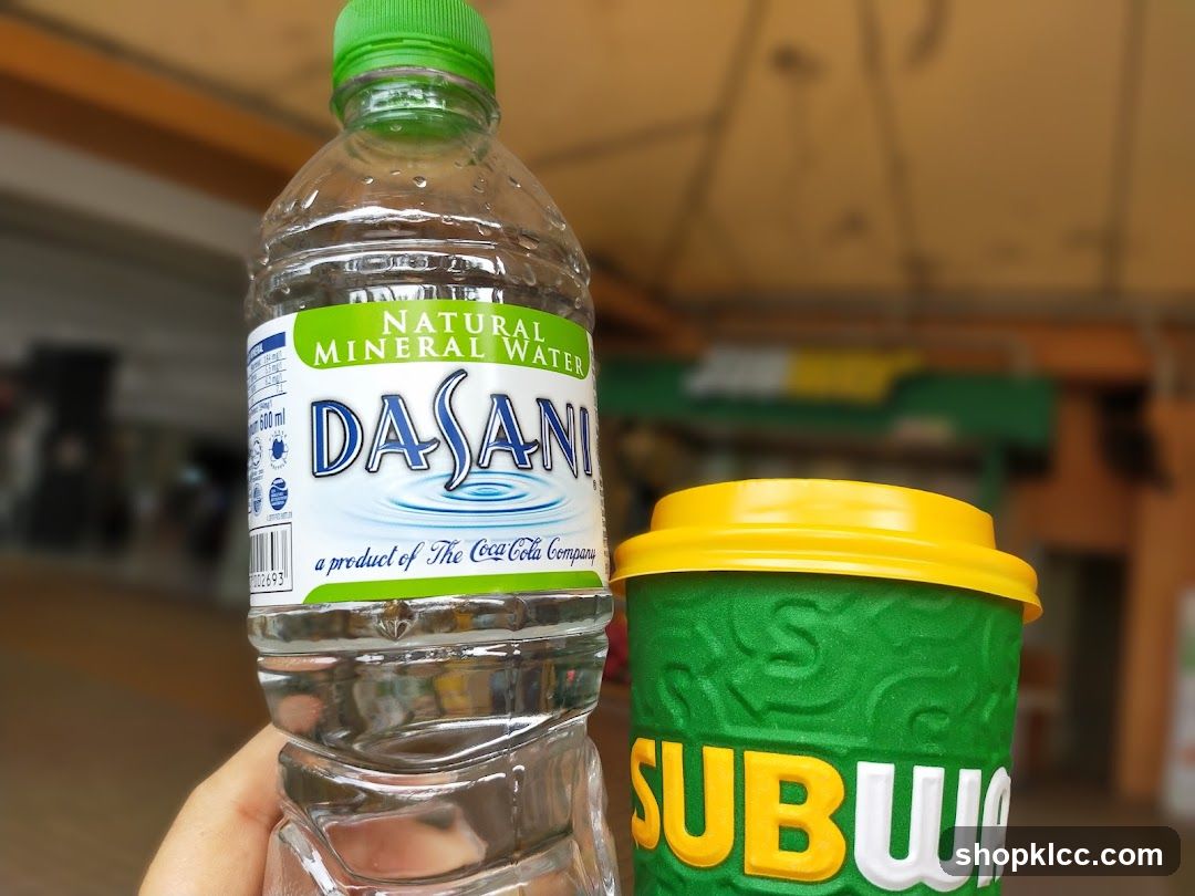 Subway cup and Dasani water