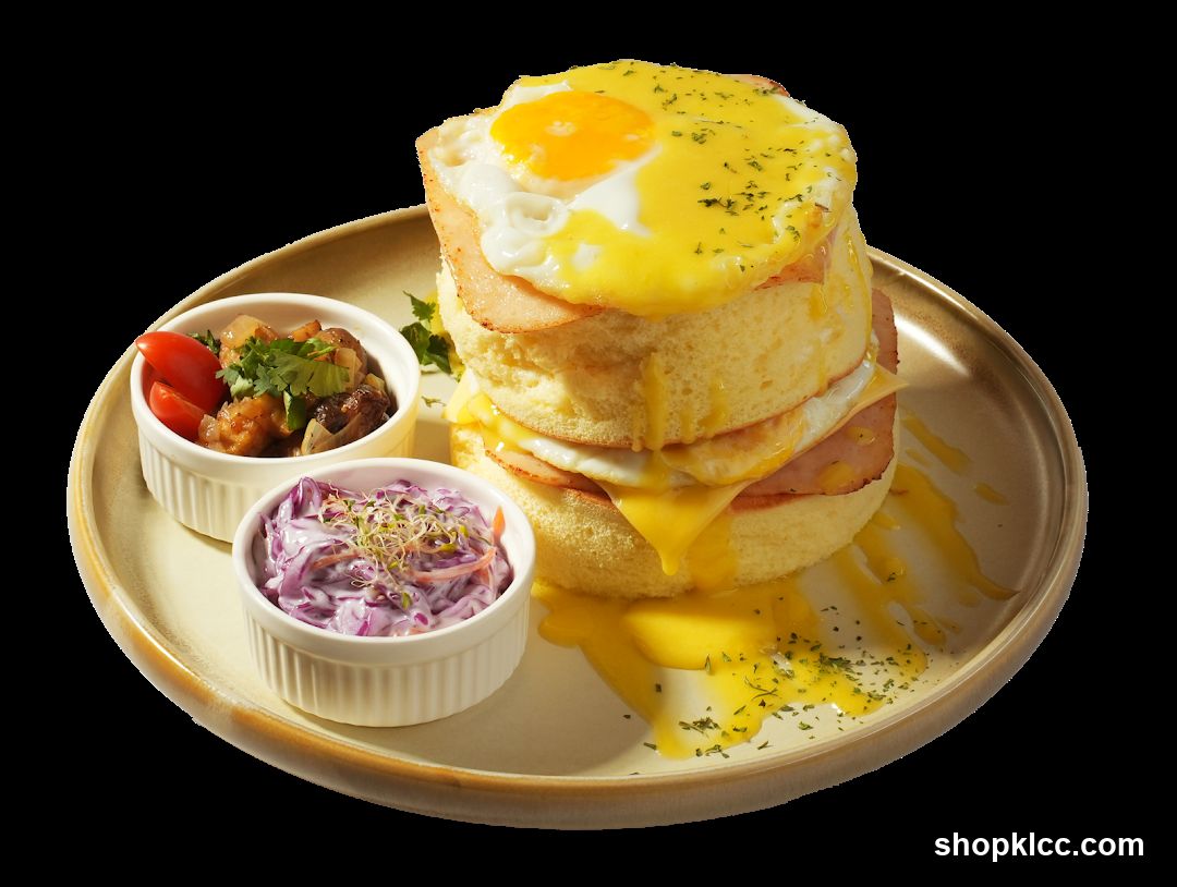 Fluffy Pancake Stack with Egg and Ham