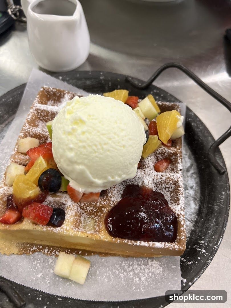 Waffle with Ice Cream and Fruit