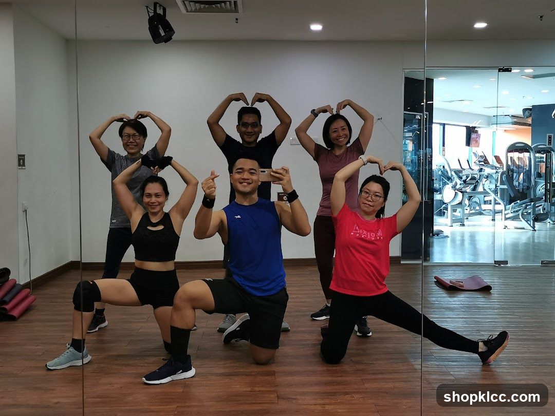 Group posing in a gym