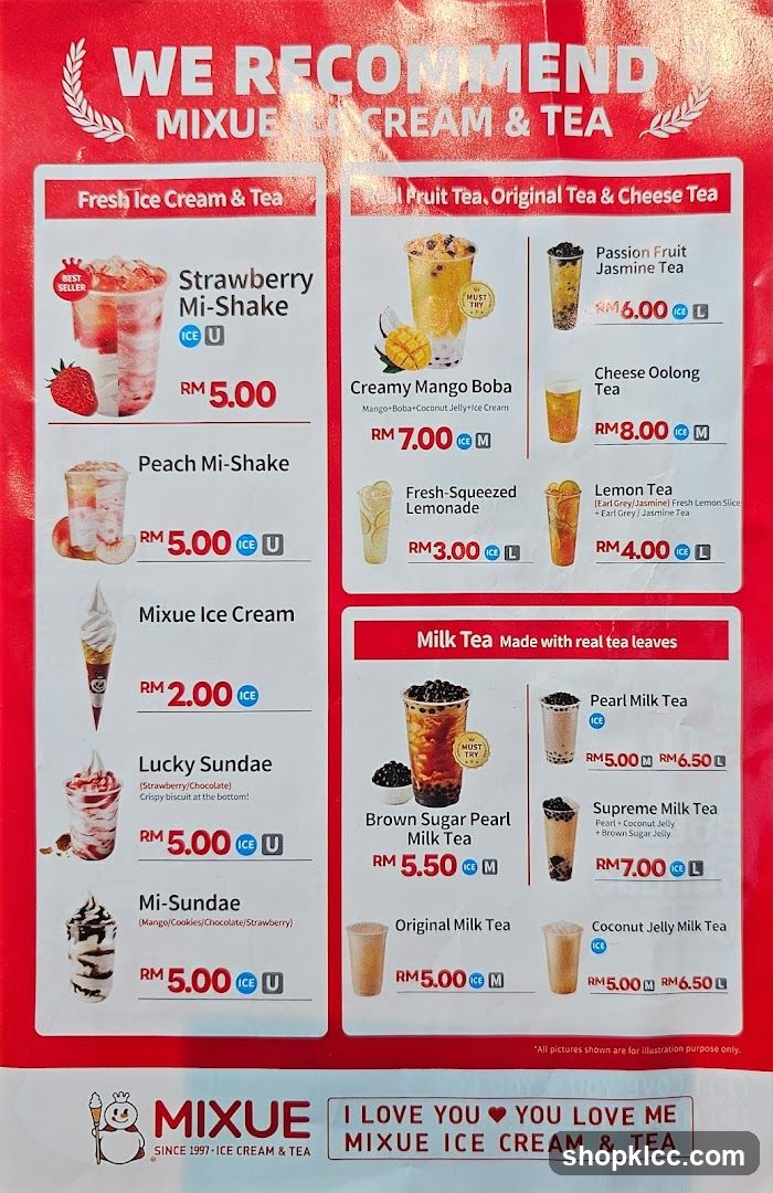 Mixue Ice Cream & Tea Menu