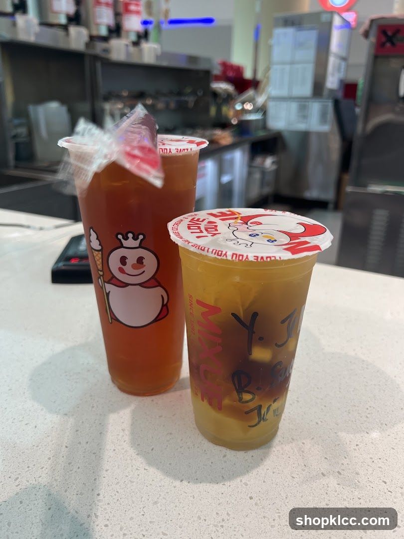 Two drinks on a counter