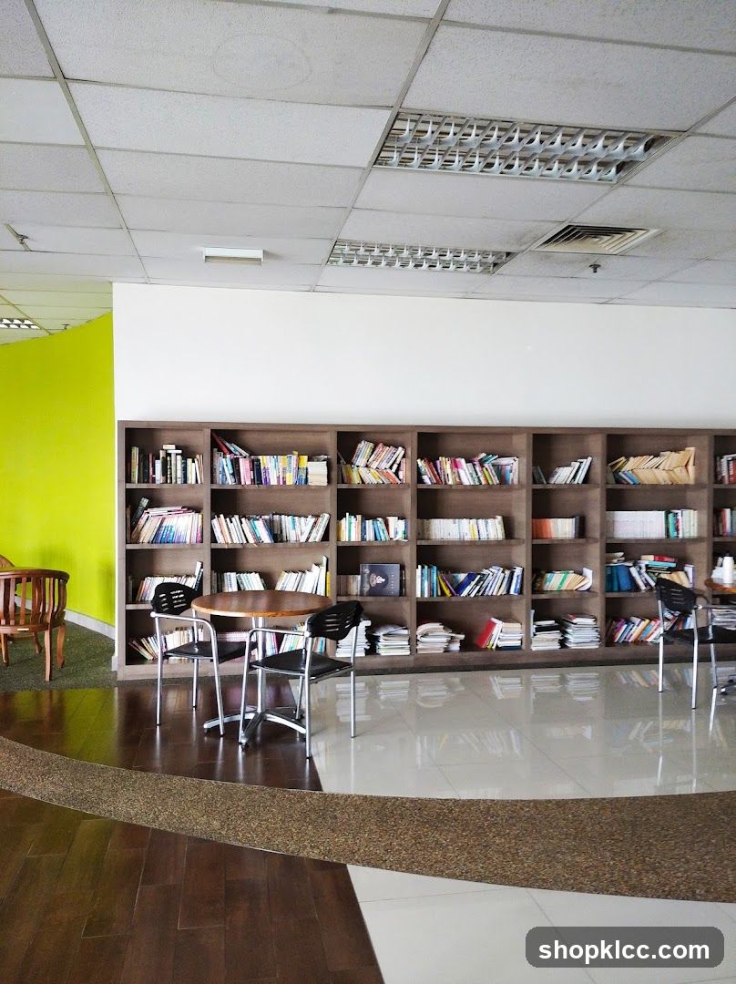 Library Interior with Bookshelves and Seating