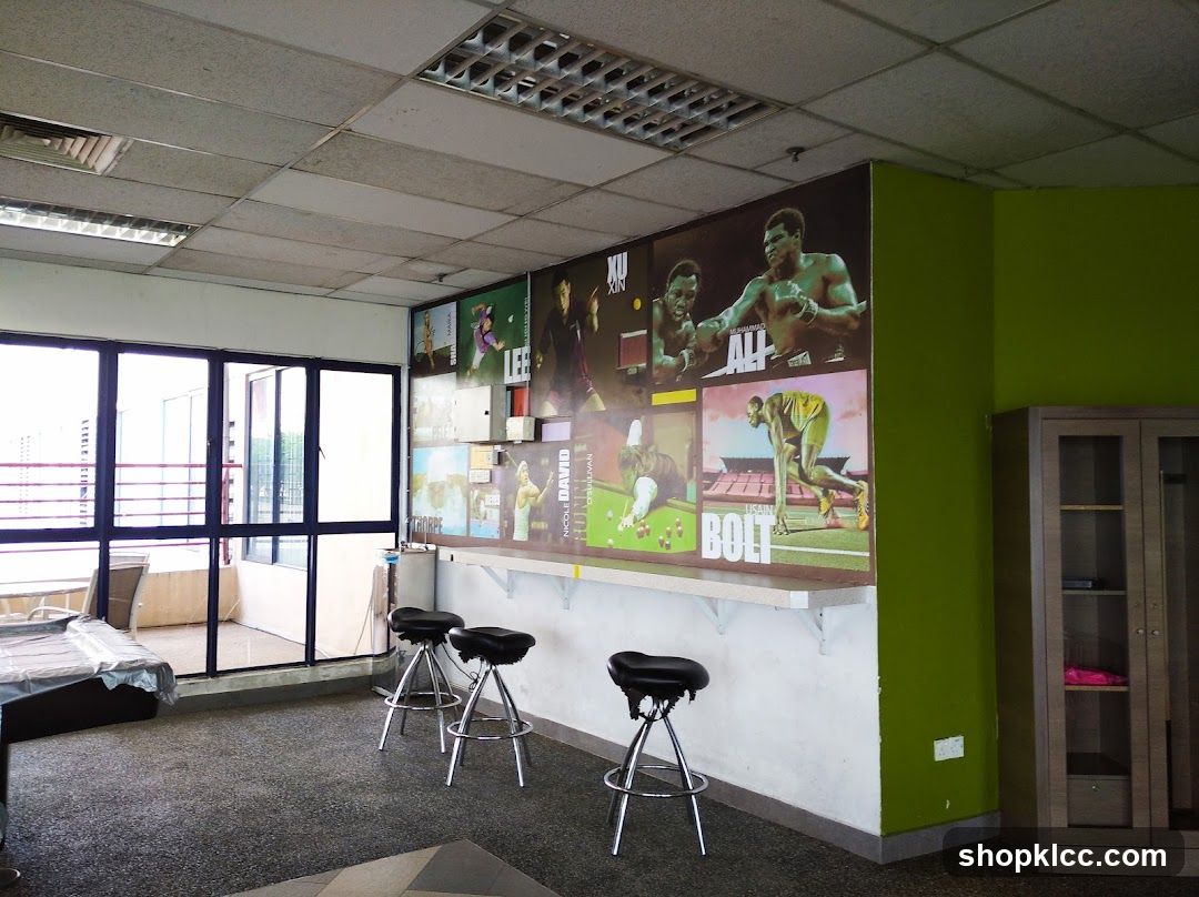 Sports-themed lounge area