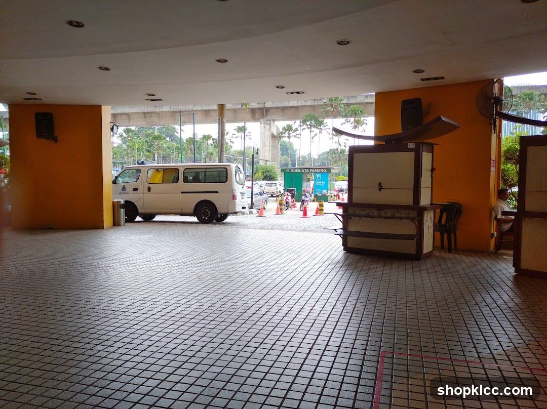 Outdoor area with van and food stall