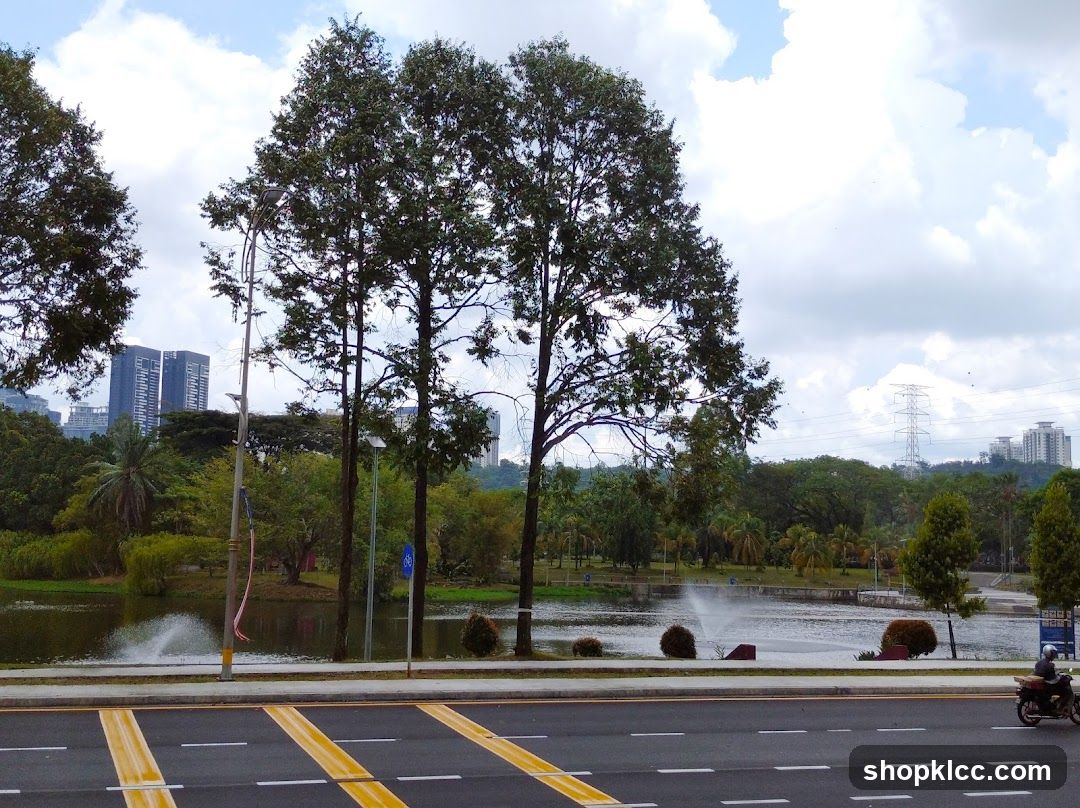 Park with Lake and City Skyline