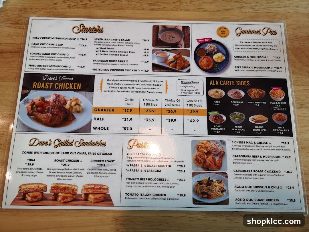 Dave's Famous Roast Chicken Menu