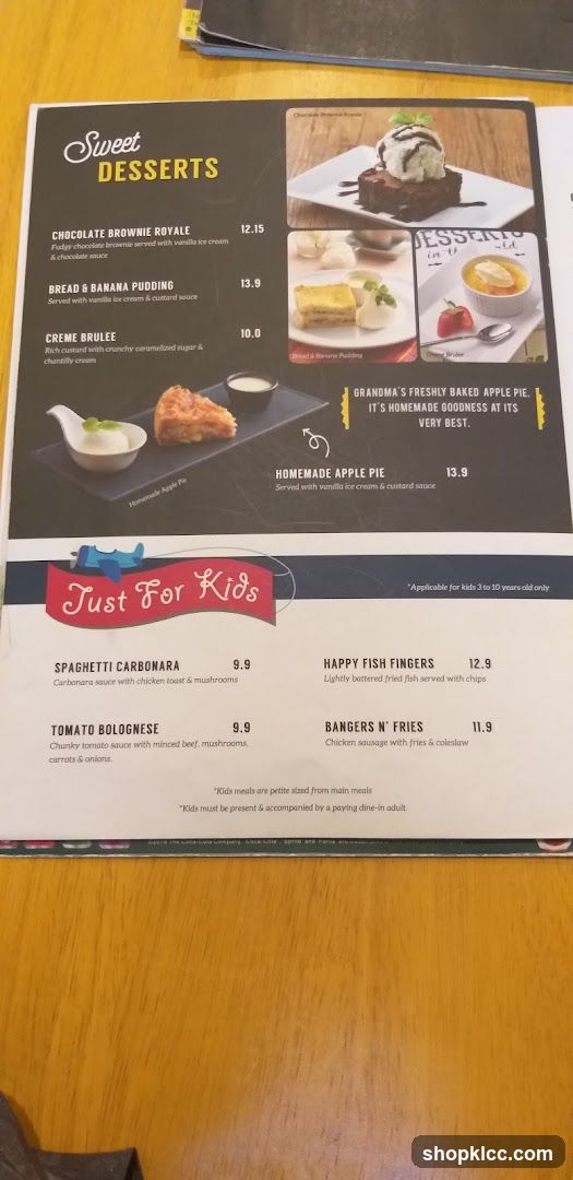 Sweet Desserts & Just For Kids Menu