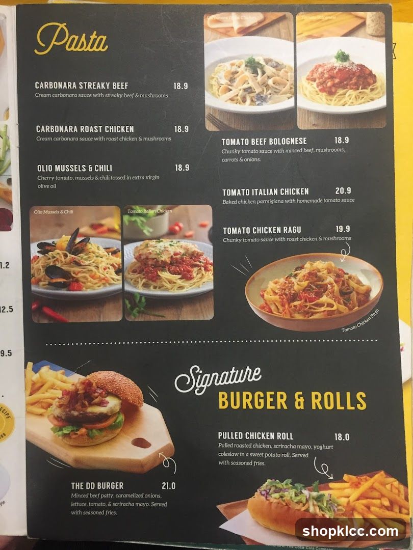 Pasta, Burger & Rolls Menu