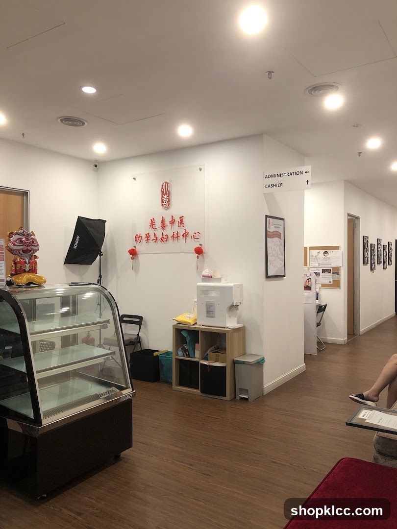 Interior of a waiting area with signage