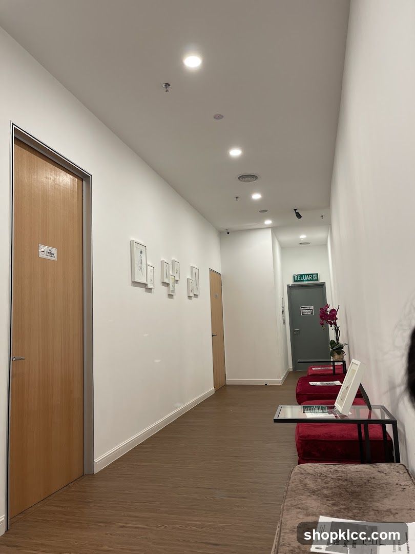Hallway with seating and doors