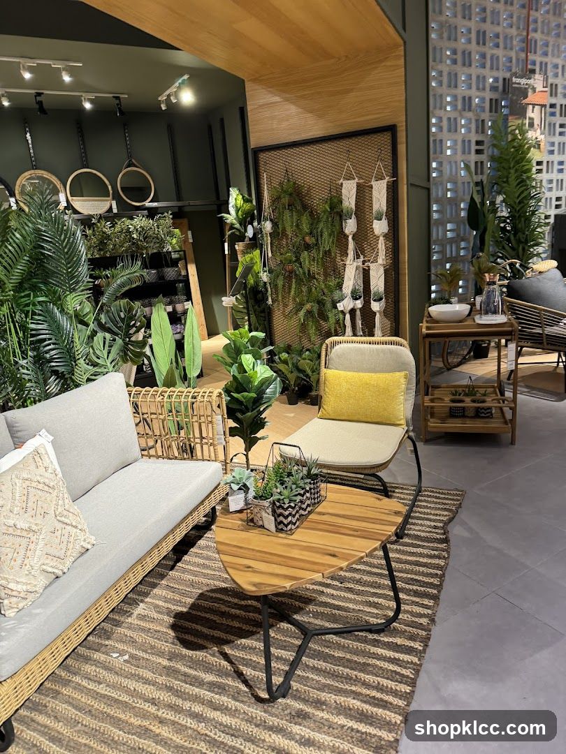 Living room display with plants