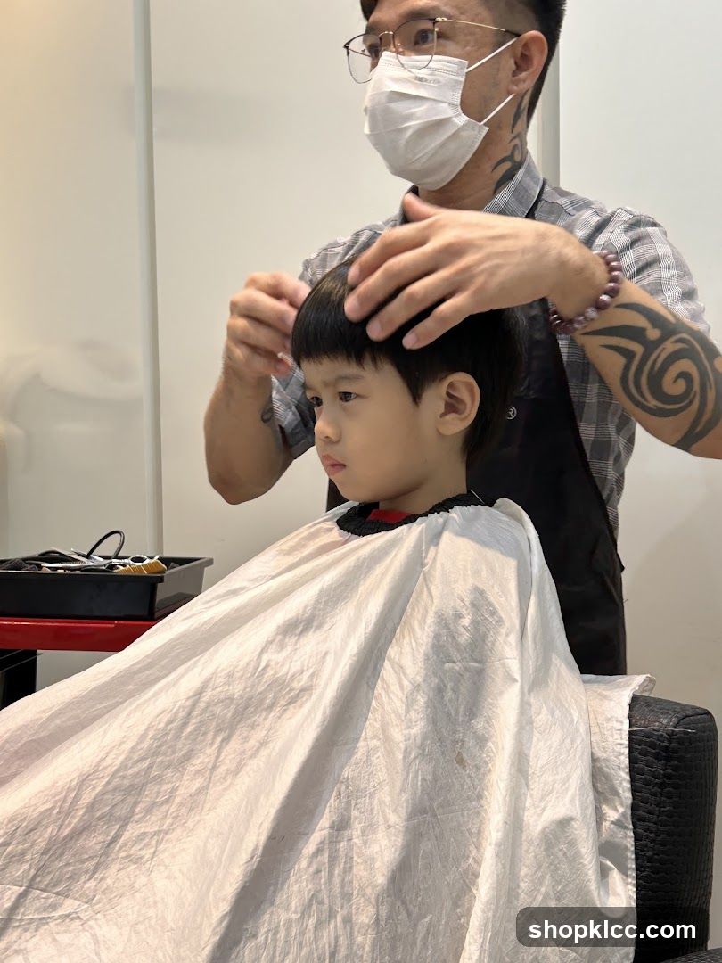 Barber cutting a child's hair