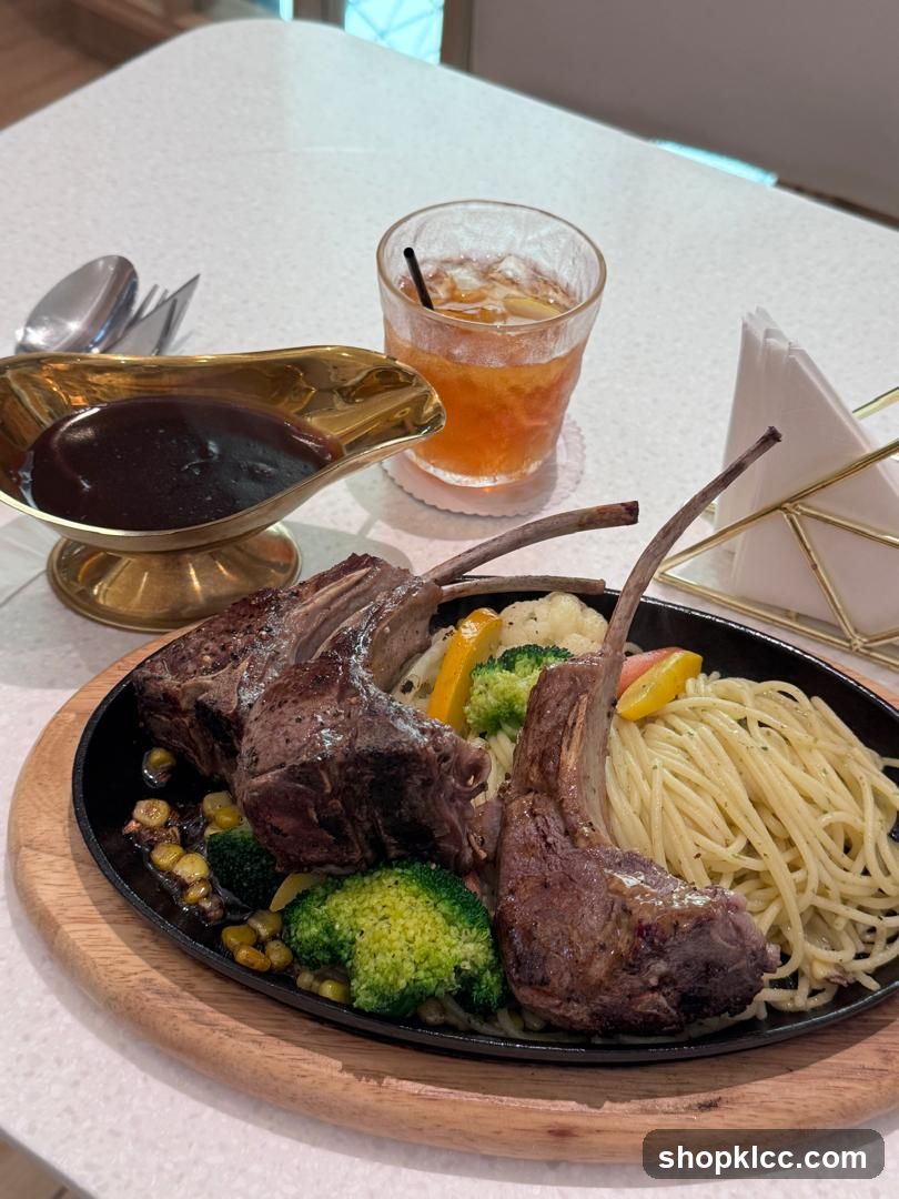 Rack of Lamb with Spaghetti and Vegetables