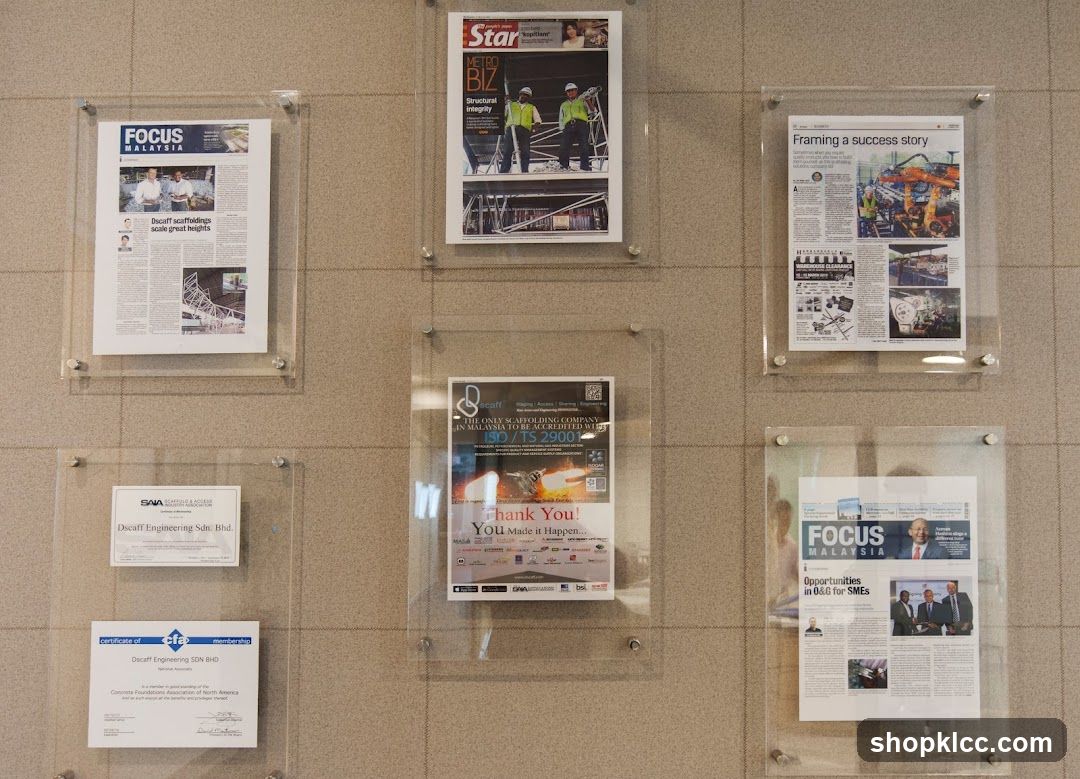 Newspaper Clippings and Certificates Displayed