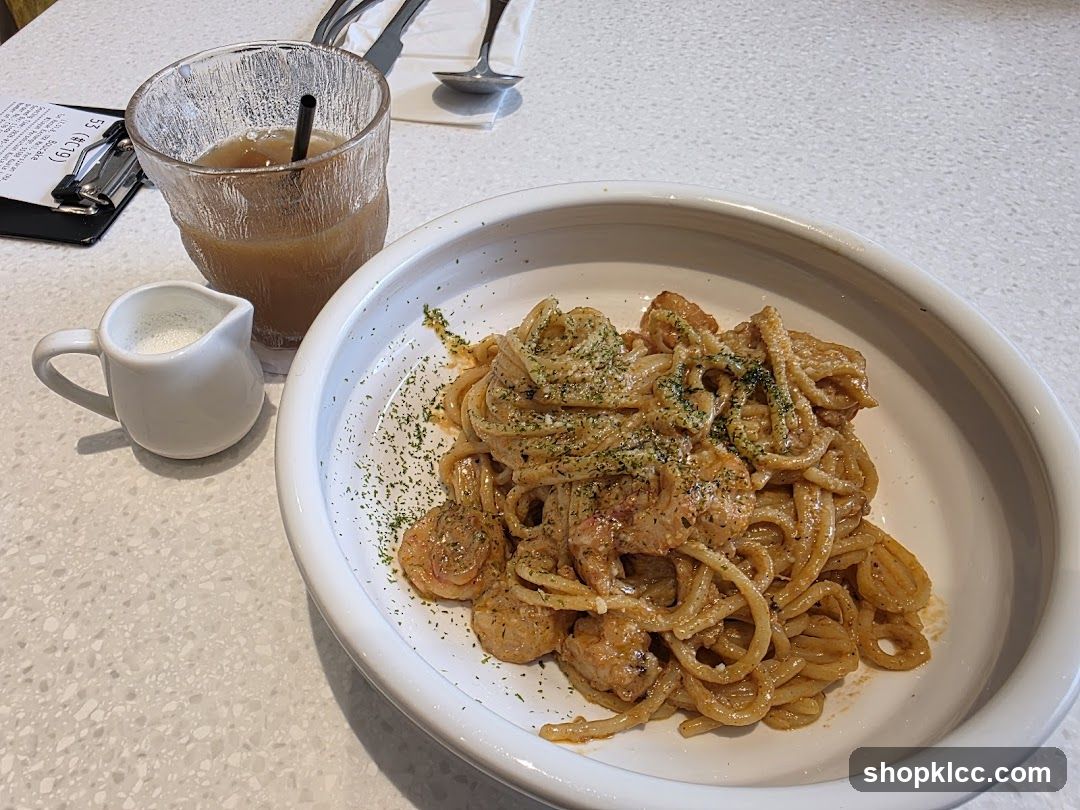 Shrimp Pasta and Drink