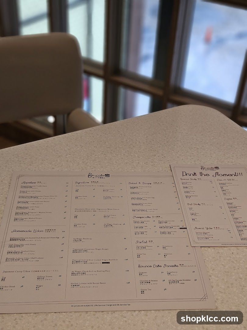 Bounce Cafe Menu