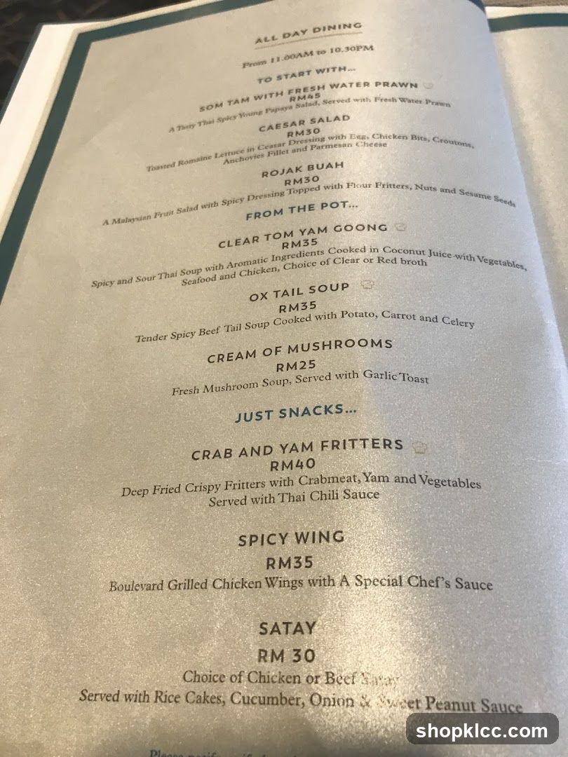 All Day Dining Menu