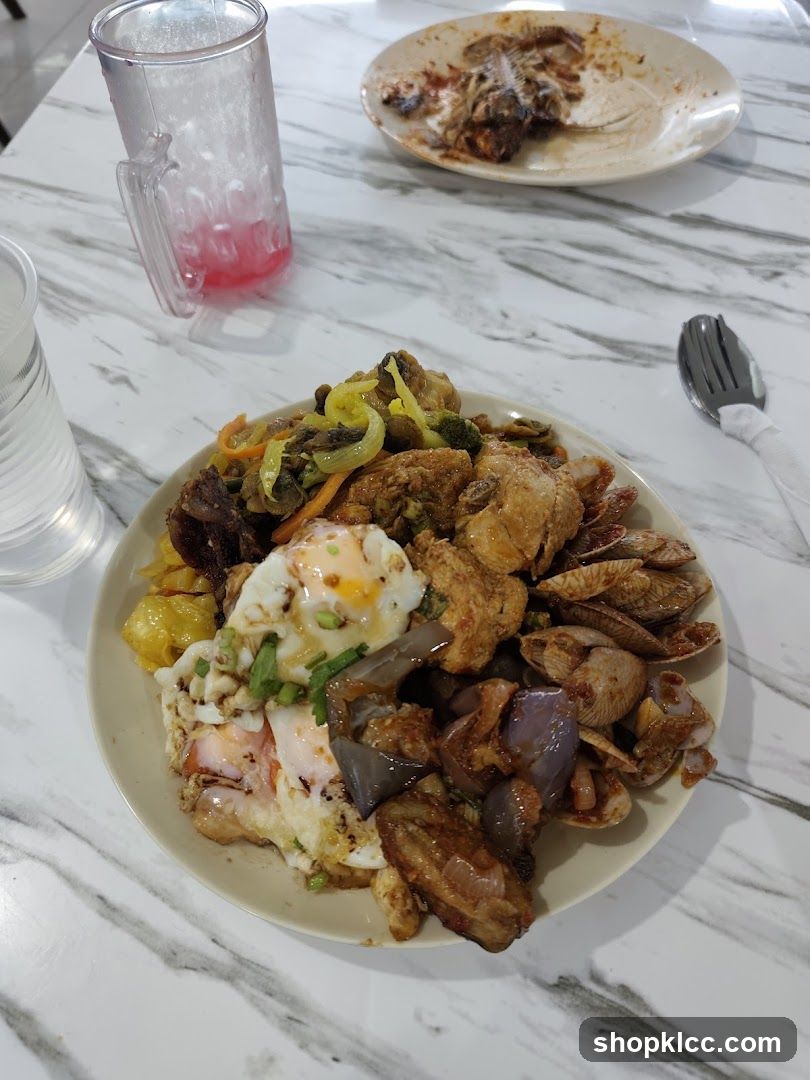 Buffet Plate with Fried Egg and Clams