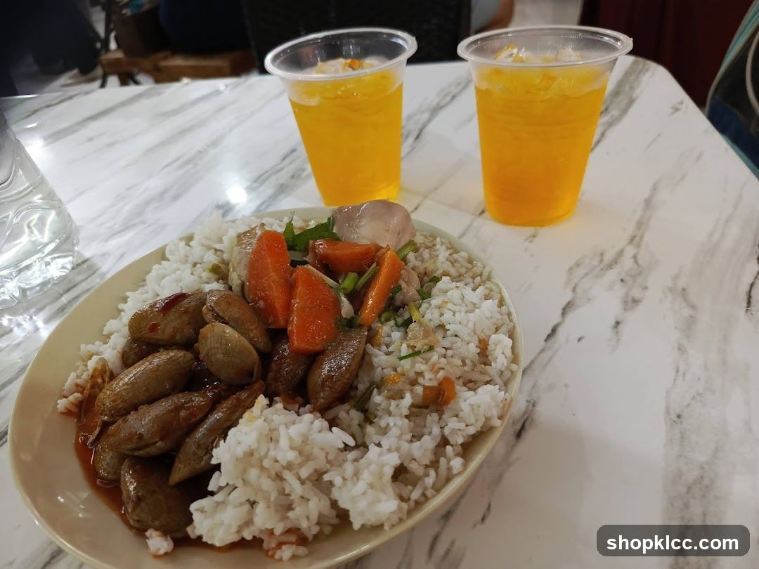 Rice dish with drinks