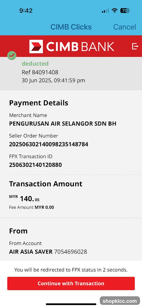 CIMB Bank Transaction Confirmation