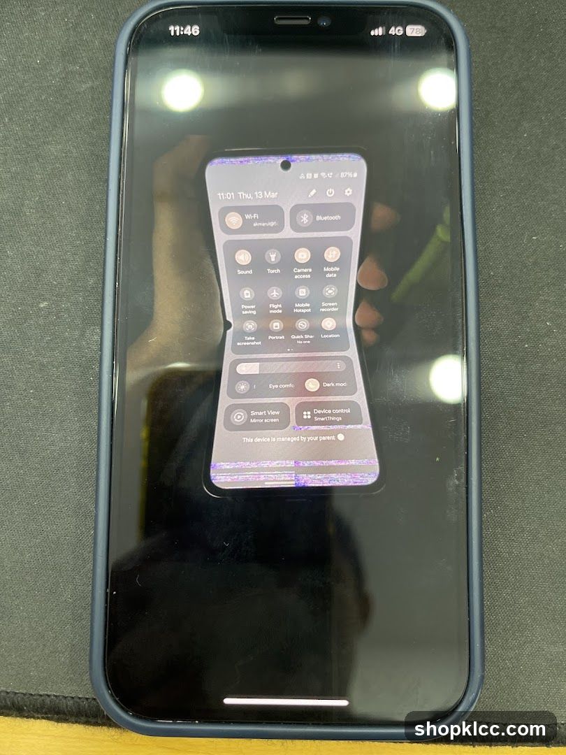 Phone screen displaying quick settings