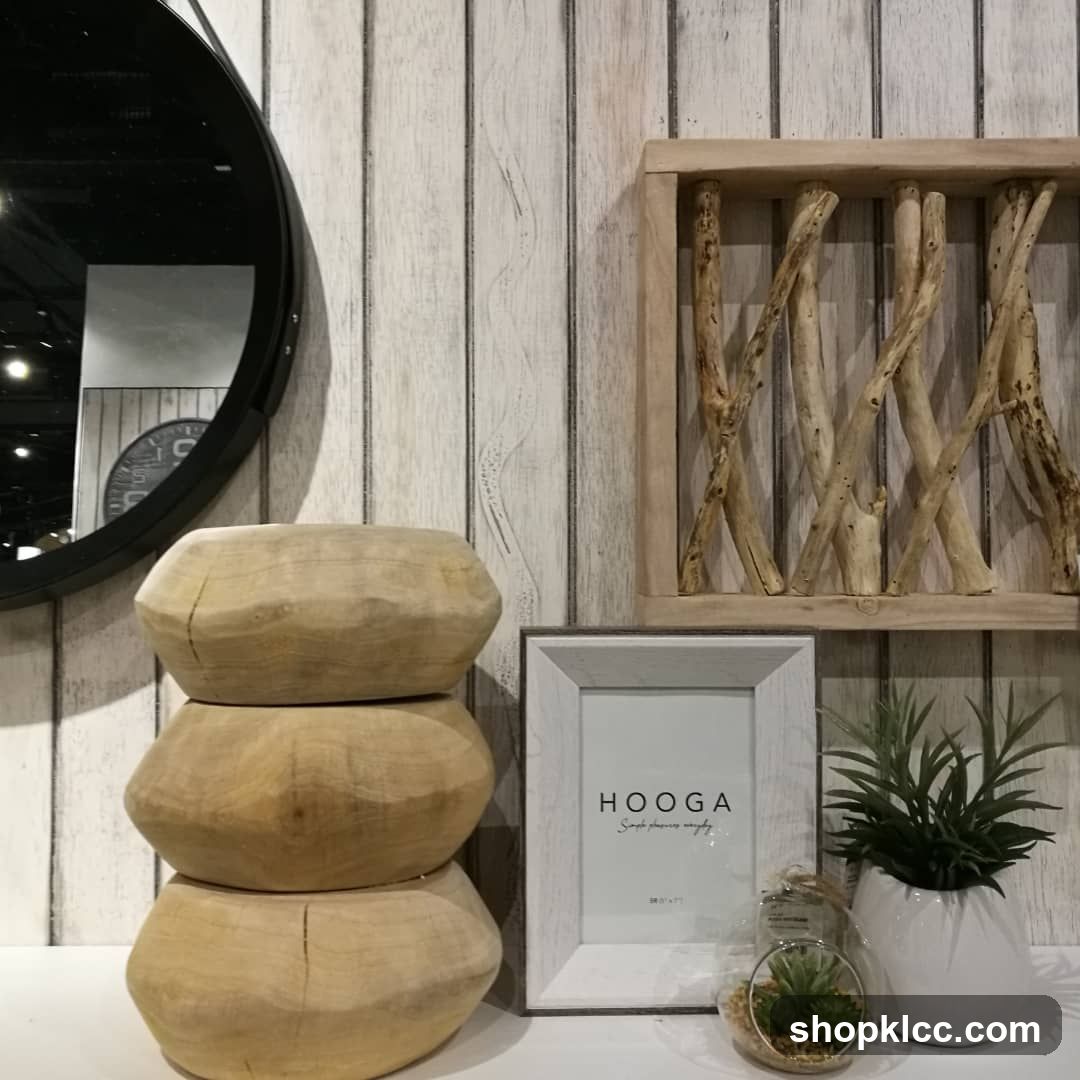 Decorative objects on a shelf
