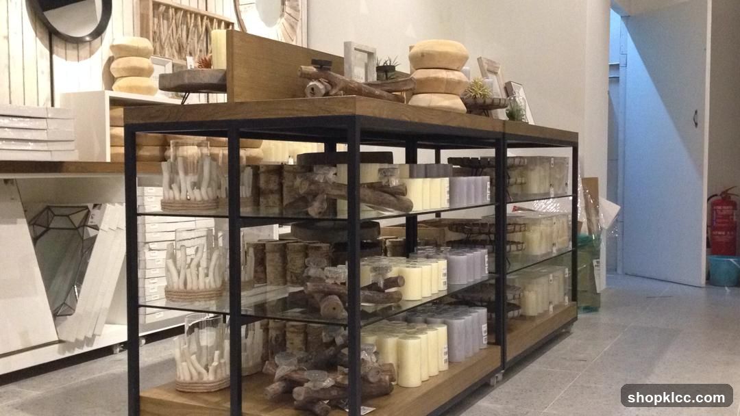 Candles and decorative items on shelves