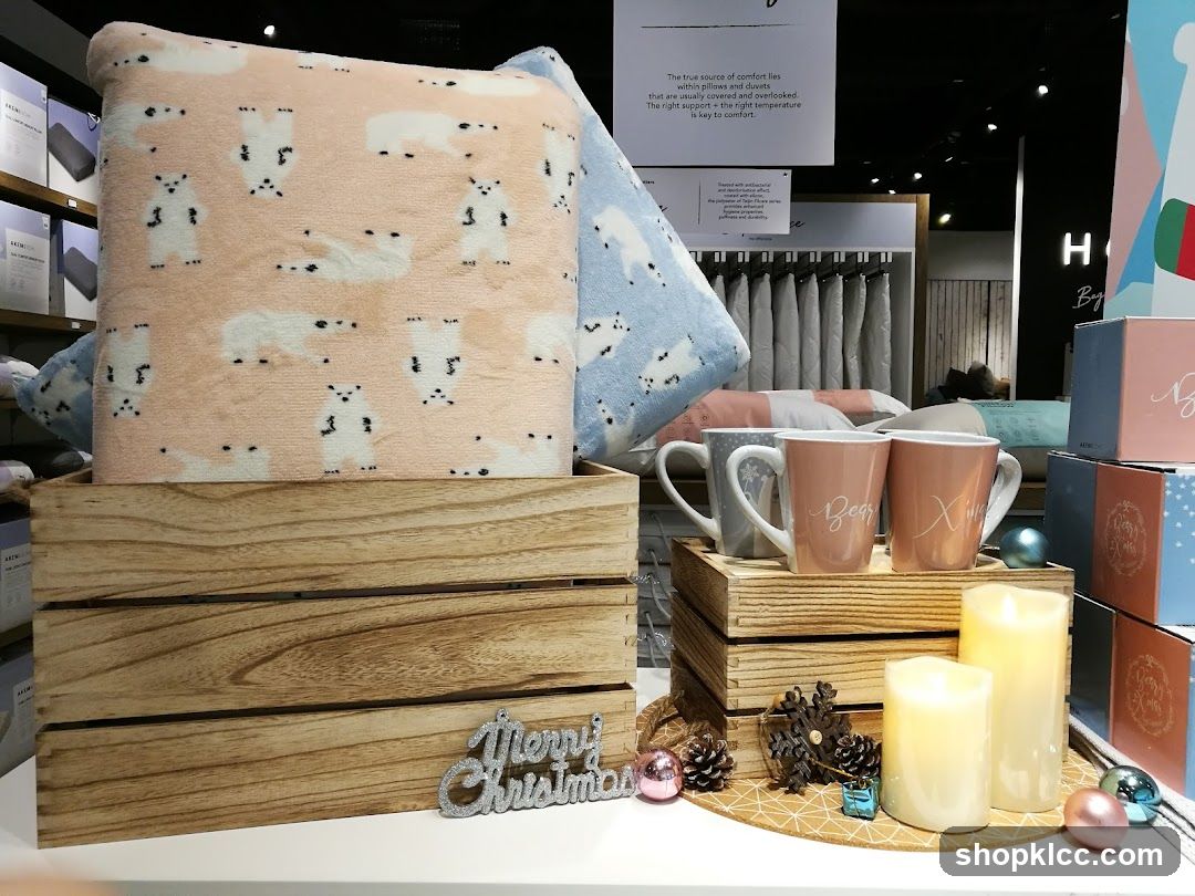 Christmas Display with Pillows and Mugs