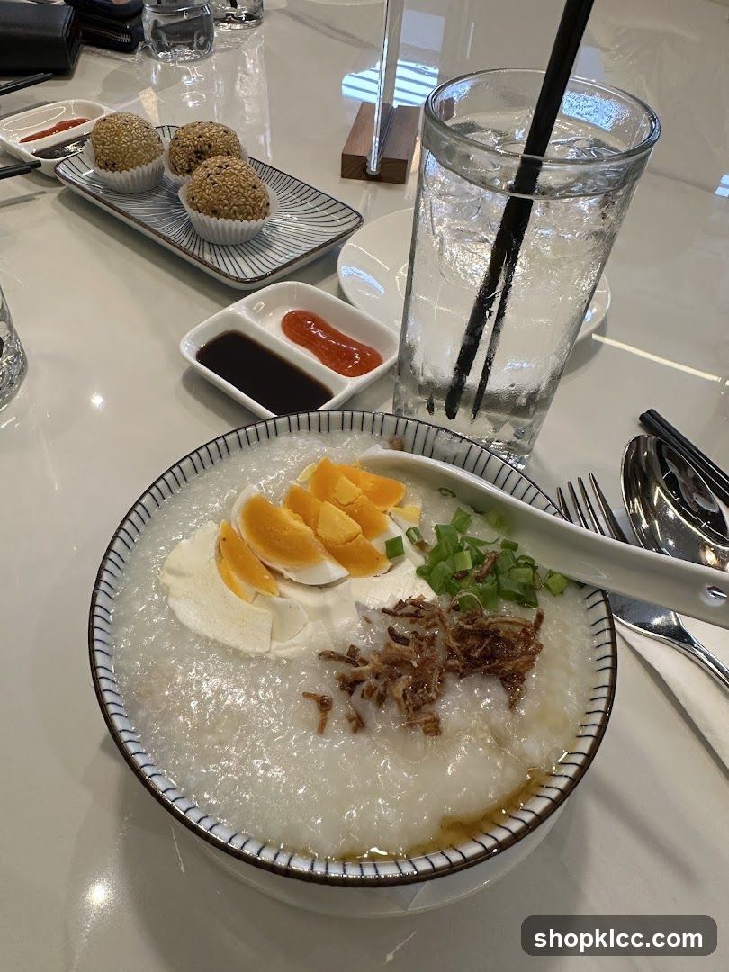 Congee with Toppings and Sesame Balls