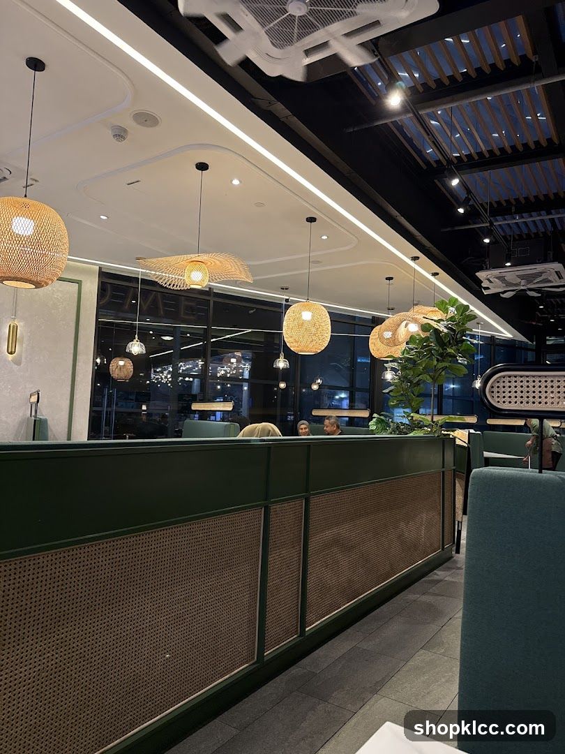 Restaurant Interior with Woven Pendant Lights