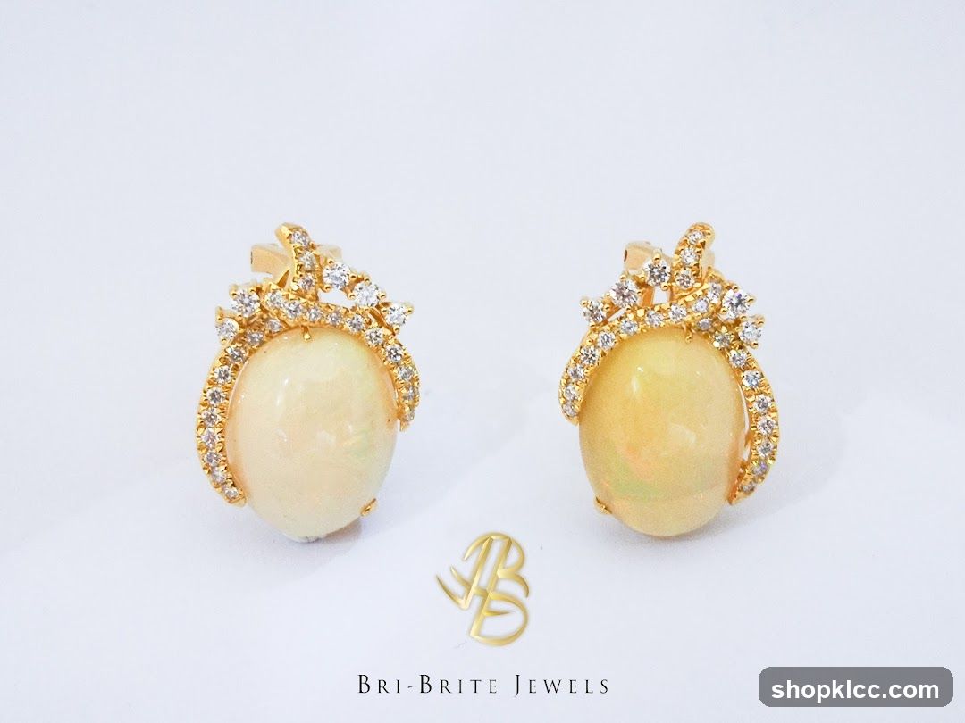 Gold Earrings with Opals and Diamonds